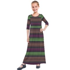 Stripes Green Brown Pink Grey Kids  Quarter Sleeve Maxi Dress