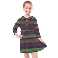 Stripes Green Brown Pink Grey Kids  Quarter Sleeve Shirt Dress