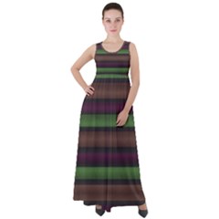 Stripes Green Brown Pink Grey Empire Waist Velour Maxi Dress