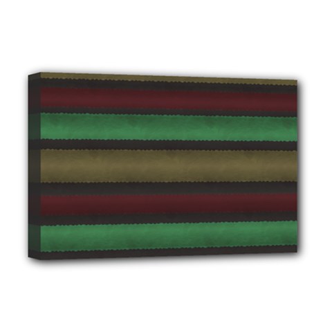 Stripes Green Red Yellow Grey Deluxe Canvas 18  X 12  (stretched) by BrightVibesDesign