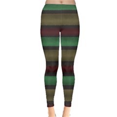 Stripes Green Red Yellow Grey Leggings  by BrightVibesDesign