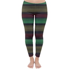 Stripes Green Red Yellow Grey Classic Winter Leggings by BrightVibesDesign