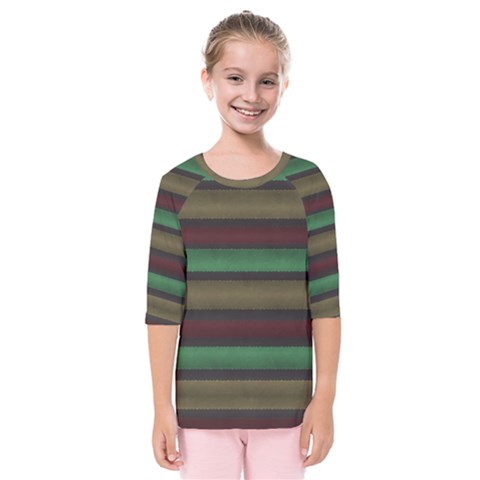 Stripes Green Red Yellow Grey Kids  Quarter Sleeve Raglan Tee by BrightVibesDesign