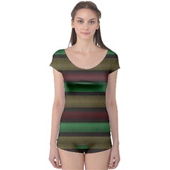 Stripes Green Red Yellow Grey Boyleg Leotard  by BrightVibesDesign