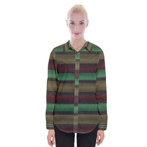 Stripes Green Red Yellow Grey Womens Long Sleeve Shirt by BrightVibesDesign