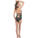 Stripes Green Red Yellow Grey Halter Front Plunge Swimsuit View2