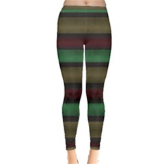 Stripes Green Red Yellow Grey Inside Out Leggings by BrightVibesDesign