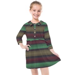 Stripes Green Red Yellow Grey Kids  Quarter Sleeve Shirt Dress