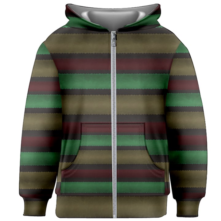 Stripes Green Red Yellow Grey Kids  Zipper Hoodie Without Drawstring