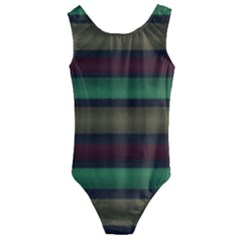 Stripes Green Red Yellow Grey Kids  Cut-out Back One Piece Swimsuit by BrightVibesDesign