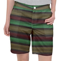 Stripes Green Red Yellow Grey Pocket Shorts by BrightVibesDesign