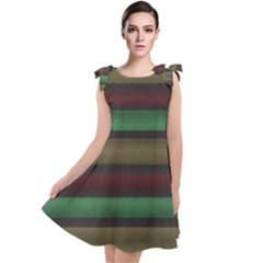 Stripes Green Red Yellow Grey Tie Up Tunic Dress