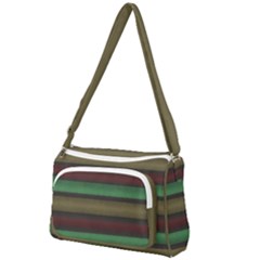 Stripes Green Red Yellow Grey Front Pocket Crossbody Bag by BrightVibesDesign