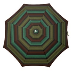 Stripes Green Yellow Brown Grey Straight Umbrellas by BrightVibesDesign