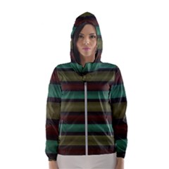 Stripes Green Yellow Brown Grey Hooded Windbreaker (women) by BrightVibesDesign