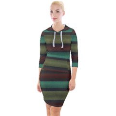 Stripes Green Yellow Brown Grey Quarter Sleeve Hood Bodycon Dress