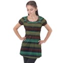 Stripes Green Yellow Brown Grey Puff Sleeve Tunic Top View1