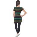 Stripes Green Yellow Brown Grey Puff Sleeve Tunic Top View2