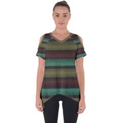 Stripes Green Yellow Brown Grey Cut Out Side Drop Tee by BrightVibesDesign