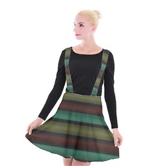 Stripes Green Yellow Brown Grey Suspender Skater Skirt by BrightVibesDesign