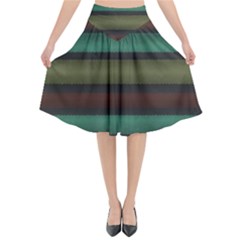 Stripes Green Yellow Brown Grey Flared Midi Skirt by BrightVibesDesign