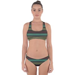 Stripes Green Yellow Brown Grey Cross Back Hipster Bikini Set by BrightVibesDesign