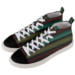 Stripes Green Yellow Brown Grey Men s Mid-top Canvas Sneakers