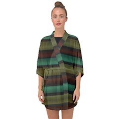 Stripes Green Yellow Brown Grey Half Sleeve Chiffon Kimono