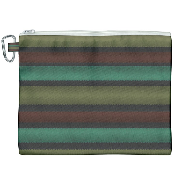 Stripes Green Yellow Brown Grey Canvas Cosmetic Bag (XXXL)