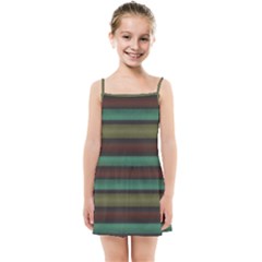 Stripes Green Yellow Brown Grey Kids  Summer Sun Dress