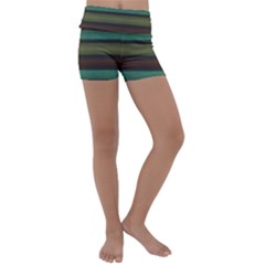 Stripes Green Yellow Brown Grey Kids  Lightweight Velour Yoga Shorts