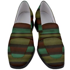 Stripes Green Yellow Brown Grey Women s Chunky Heel Loafers