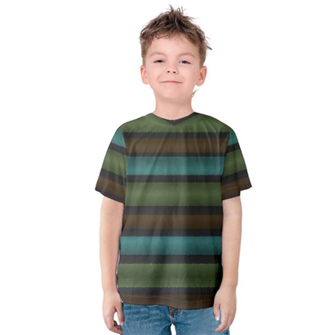 Stripes Teal Yellow Brown Grey Kids  Cotton Tee by BrightVibesDesign