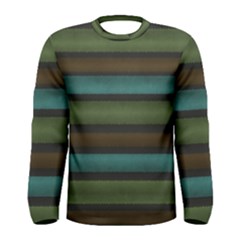 Stripes Teal Yellow Brown Grey Men s Long Sleeve Tee by BrightVibesDesign