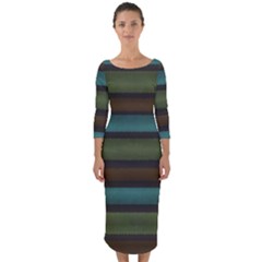 Stripes Teal Yellow Brown Grey Quarter Sleeve Midi Bodycon Dress