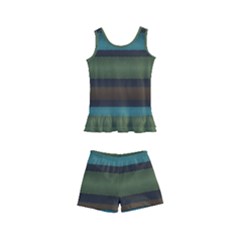 Stripes Teal Yellow Brown Grey Kids  Boyleg Swimsuit