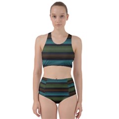 Stripes Teal Yellow Brown Grey Racer Back Bikini Set by BrightVibesDesign