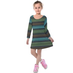 Stripes Teal Yellow Brown Grey Kids  Long Sleeve Velvet Dress by BrightVibesDesign