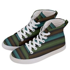 Stripes Teal Yellow Brown Grey Men s Hi-top Skate Sneakers by BrightVibesDesign