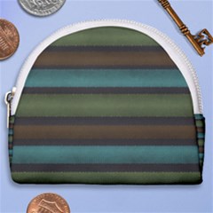 Stripes Teal Yellow Brown Grey Horseshoe Style Canvas Pouch by BrightVibesDesign