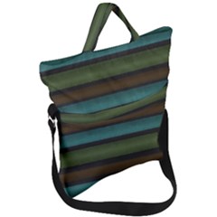 Stripes Teal Yellow Brown Grey Fold Over Handle Tote Bag