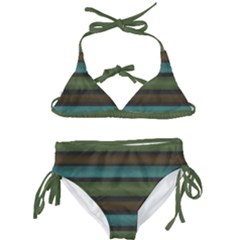 Stripes Teal Yellow Brown Grey Kids  Classic Bikini Set