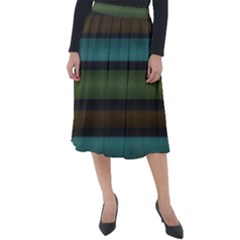 Stripes Teal Yellow Brown Grey Classic Velour Midi Skirt 