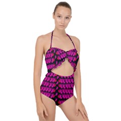 Flowers Coming From Above Scallop Top Cut Out Swimsuit