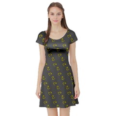 No Step On Snek Pattern Charcoal Dark Gray Background Meme Short Sleeve Skater Dress by snek