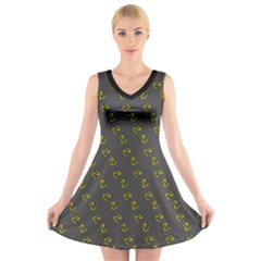 No Step On Snek Pattern Charcoal Dark Gray Background Meme V-neck Sleeveless Dress by snek