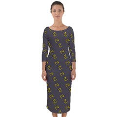 No Step On Snek Pattern Charcoal Dark Gray Background Meme Quarter Sleeve Midi Bodycon Dress by snek