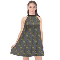 No Step On Snek Pattern Charcoal Dark Gray Background Meme Halter Neckline Chiffon Dress  by snek