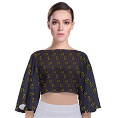 No Step On Snek Pattern Charcoal Dark Gray Background Meme Tie Back Butterfly Sleeve Chiffon Top