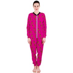 No Step On Snek Pattern Pink Background Meme Onepiece Jumpsuit (ladies) by snek